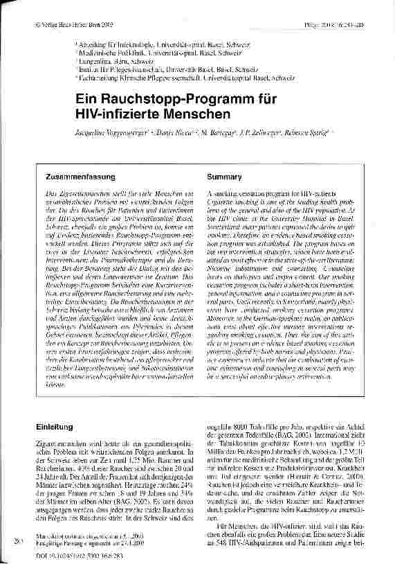 Vorschauseite 1: Ein Rauchstopp-Programm für HIV-infizierte Menschen