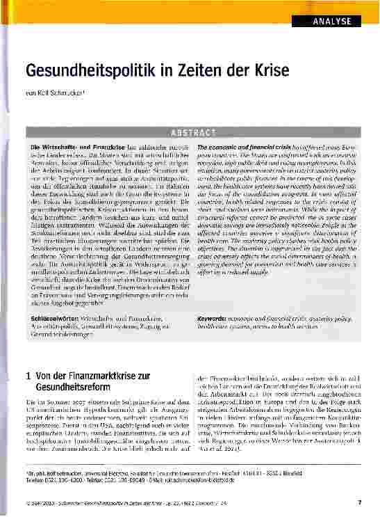 Vorschauseite 1: Gesundheitspolitik in Zeiten der Krise