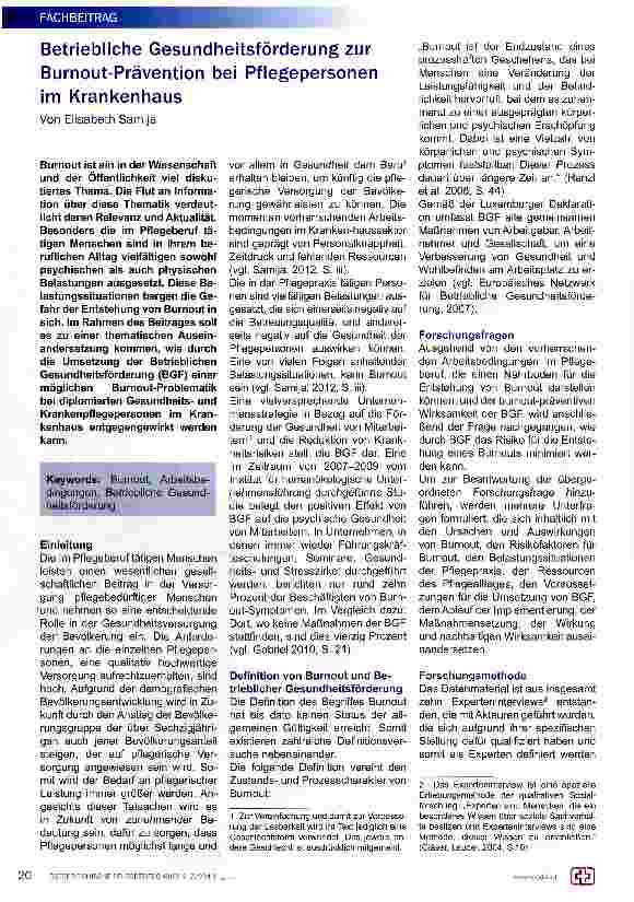 Vorschauseite 1: Betriebliche Gesundheitsförderung zur Burnout-Prävention bei Pflegepersonen im Krankenhaus
