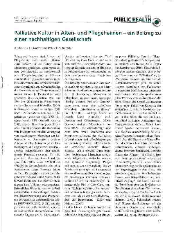 Vorschauseite 1: Palliative Kultur in Altenund Pflegeheimen - ein Beitrag zu einer nachhaltigen Gesellschaft