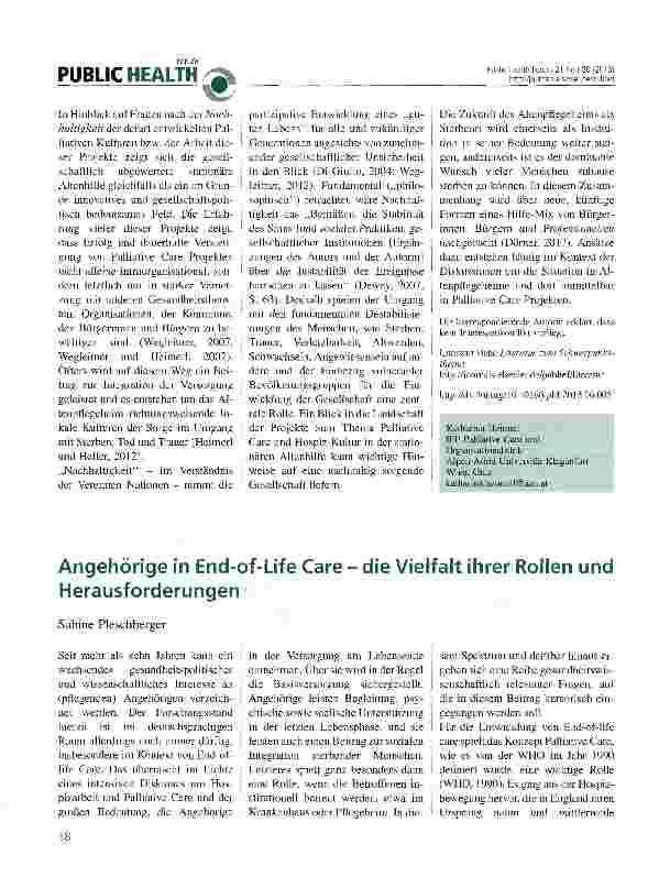 Vorschauseite 2: Palliative Kultur in Altenund Pflegeheimen - ein Beitrag zu einer nachhaltigen Gesellschaft