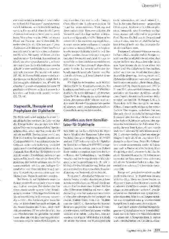Vorschauseite 4: Diphtherie als Zoonose: zum Vorkommen toxigener Corynebakterien bei Mensch und Tier