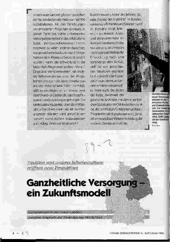 Vorschauseite 1: Ganzheitliche Versorgung - ein Zukunftsmodell Tradition und anderes Selbstbewußtsein eröffnen neue Perspektiven
