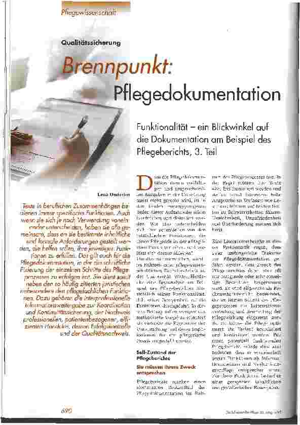 Vorschauseite 1: Brennpunkt: Pflegedokumentation 3. Teil