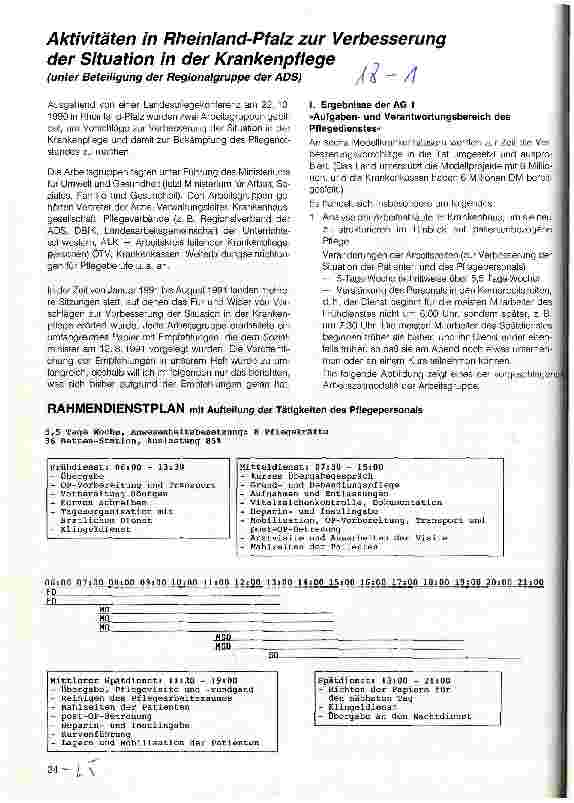 Vorschauseite 1: Aktivitäten in Rheinland-Pfalz zur Verbesserung der Situation in der Krankenpflege Unter Beteiligung der Regionalgruppe der ADS