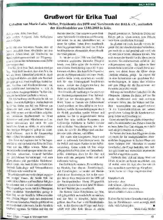 Vorschauseite 1: Grußwort für Erika Tual