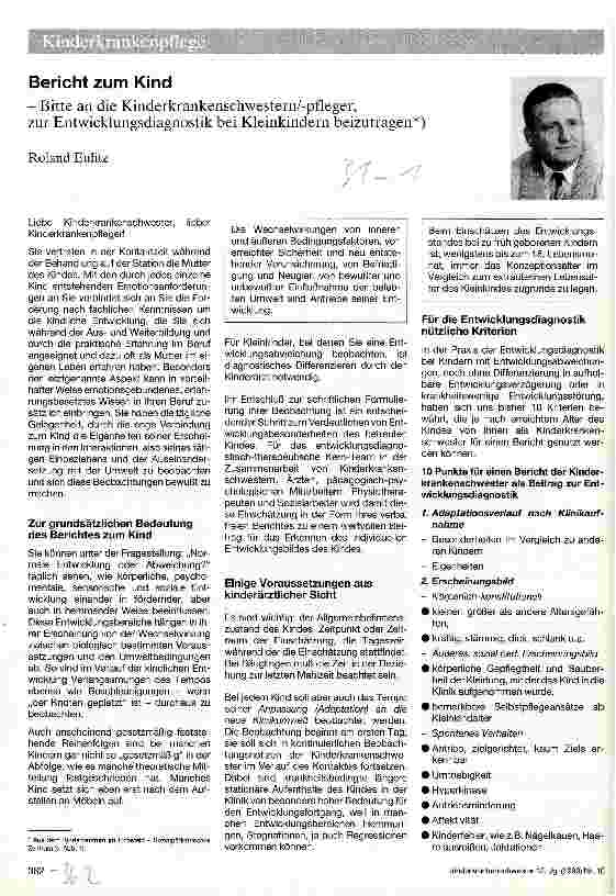 Vorschauseite 1: Bericht zum Kind Bitte an die Kinderkrankenschwerstern/-pfleger, zur Entwicklungsdiagnostik bei Kleinkindern beizutragen