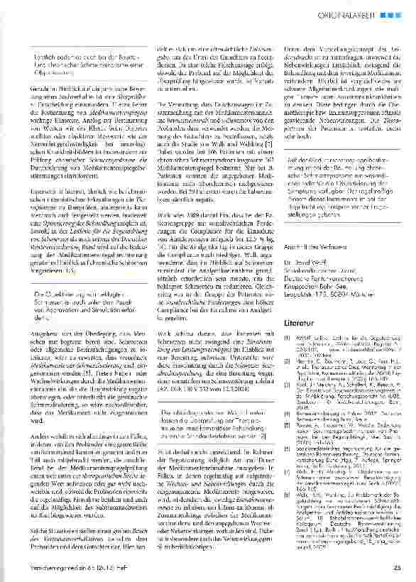 Vorschauseite 2: Medikamentenspiegelbestimmung bei der Begutachtung chronischer Schmerzsyndrome und ihre Aussagekraft für die gutachtliche Beurteilungspraxis