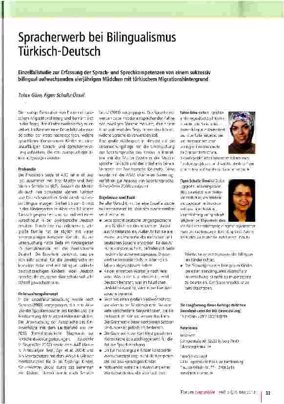 Vorschauseite 1: Spracherwerb bei Bilingualismus Türkisch-Deutsch