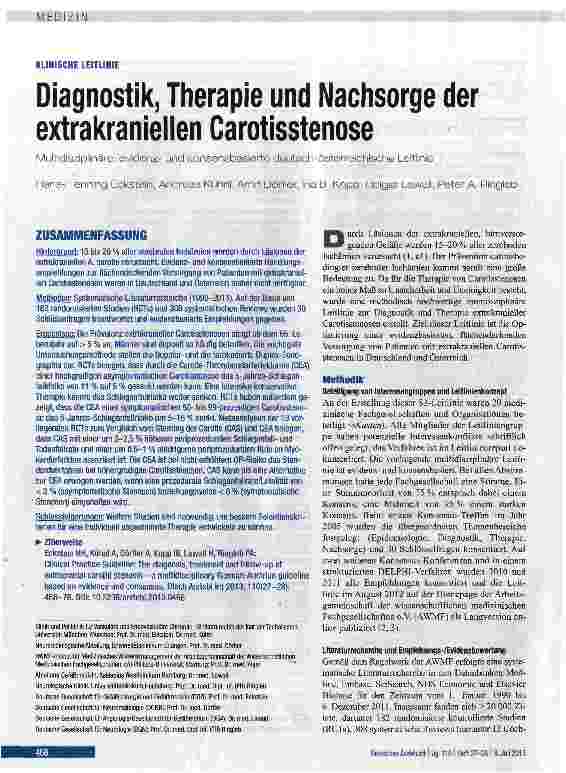 Vorschauseite 1: Diagnostik, Therapie und Nachsorge der extrakraniellen Carotisstenose