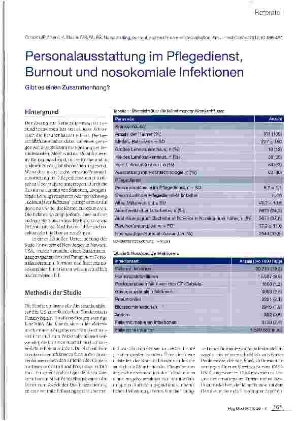 Vorschauseite 1: Personalausstattung im Pflegedienst, Burnout und nosokomiale Infektionen
