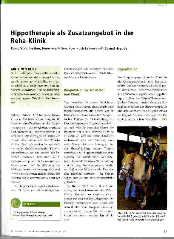 Vorschauseite 1: Hippotherapie als Zusatzangebot in der Reha-Klinik