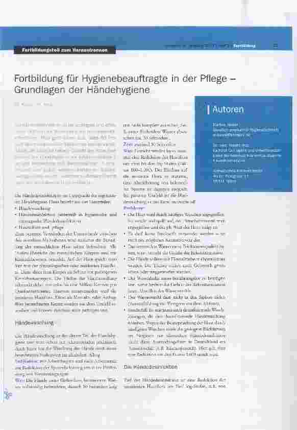 Vorschauseite 1: Fortbildung für Hygienebeauftragte in der Pflege Grundlagen der Händehygiene