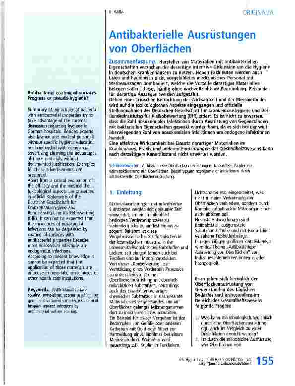 Vorschauseite 1: Antibakterielle Ausrüstungen von Oberflächen