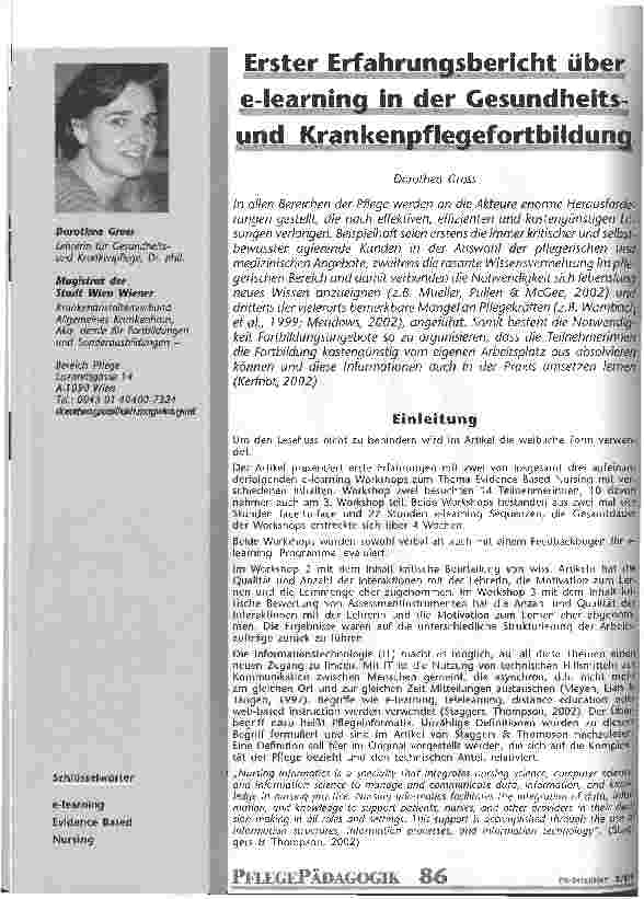 Vorschauseite 1: Erster Erfahrungsbericht über e-learning in der Gesundheitsund Krankenpflegefortbildung
