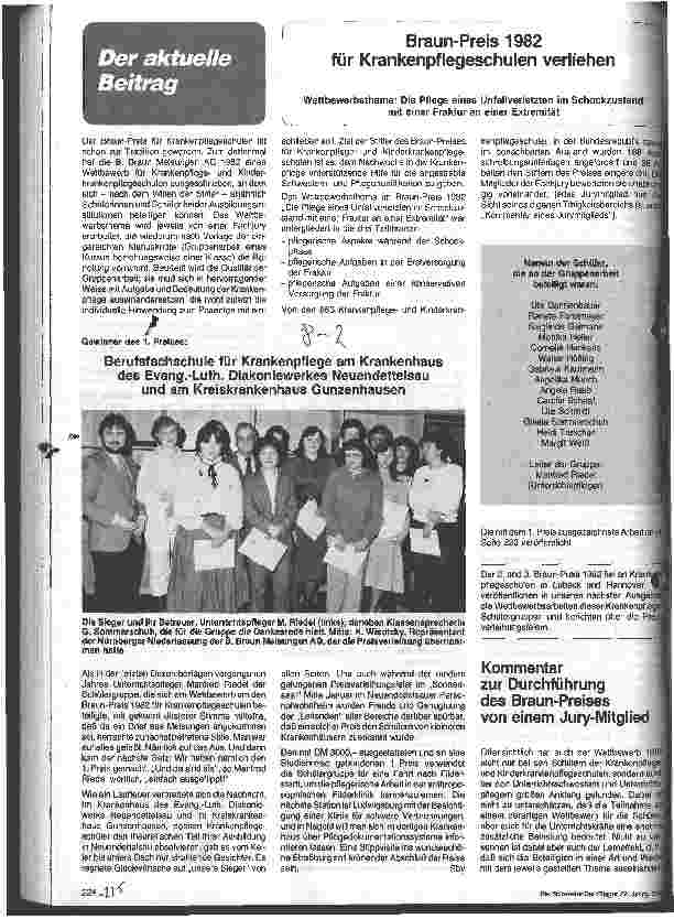Vorschauseite 1: Braun-Preis 1982 - Thema: Die Pflege eines Unfallverletzten im Schockzustand mit einer Fraktur an einer Extremität - 1. Preis