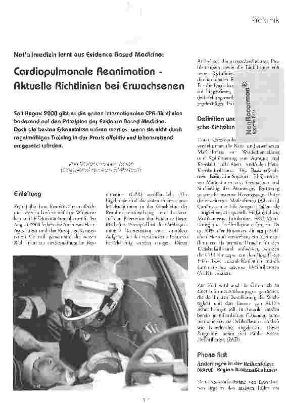 Vorschauseite 1: Cardiopulmonale Reanimation - Aktuelle Richtlinien bei Erwachsenen Notfallmedizin lernt aus Evidence Based Medicine