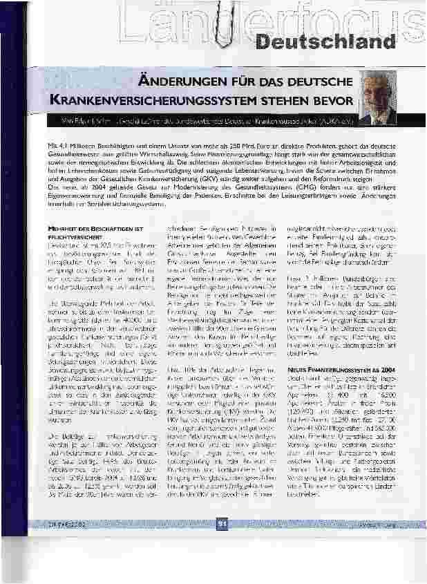 Vorschauseite 1: ÄNDERUNGEN FÜR DAS DEUTSCHE KRANKENVERSICHERUNGSSYSTEM STEHEN BEVOR