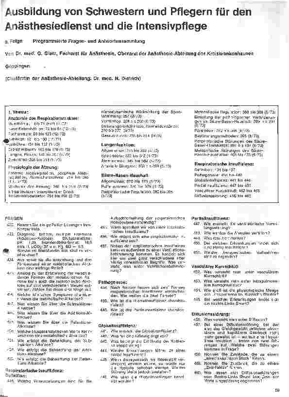 Vorschauseite 1: Ausbildung von Schwestern und Pflegern für den Anästhesiedienst und die Intensivpflege // Programmierte Fragenund Antwortsammlung