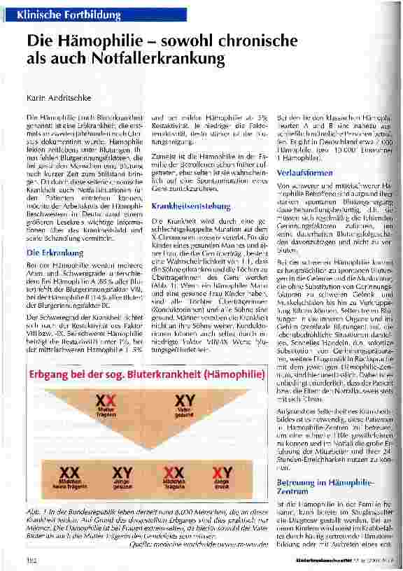 Vorschauseite 1: Die Hämophilie - sowohl chronische als auch Notfallerkrankung