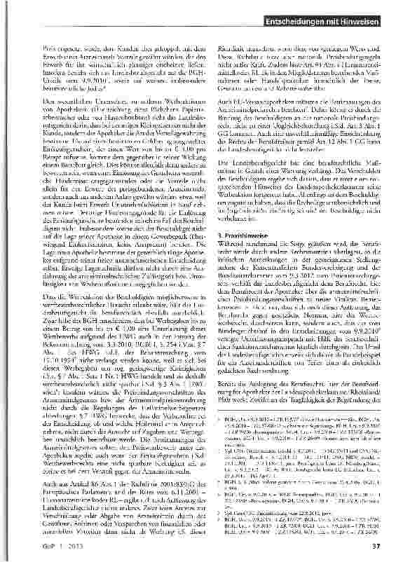 Vorschauseite 2: Berufswidrigkeit der Gewährung eines Einkaufsgutscheins bei Vorlage eines Rezeptes für verschreibungspflichtiges Arzneimittel