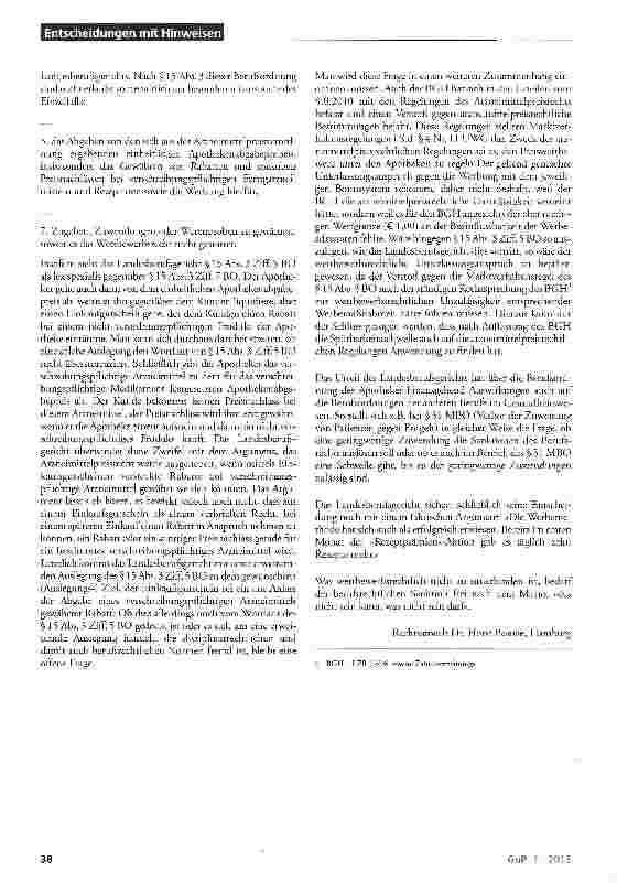 Vorschauseite 3: Berufswidrigkeit der Gewährung eines Einkaufsgutscheins bei Vorlage eines Rezeptes für verschreibungspflichtiges Arzneimittel