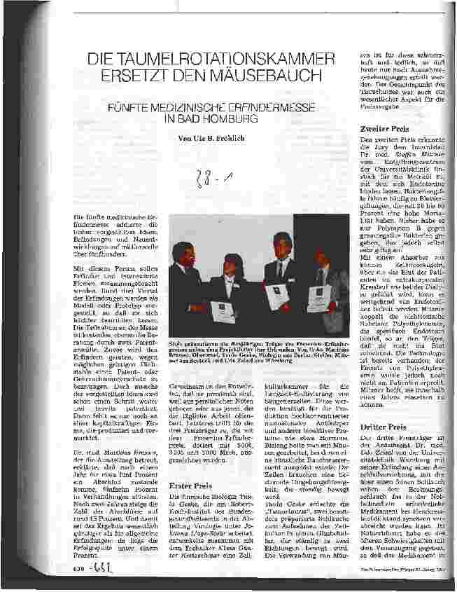 Vorschauseite 1: Die Taumelrotationskammer ersetzt den Mäusebauch Fünfte medizinische Erfindermesse in Bad Homburg