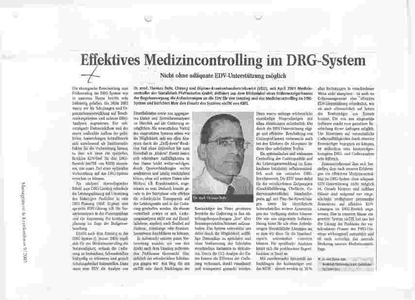 Vorschauseite 1: Effektives Medizincontrolling im DRG-System Nicht ohne adäquate EDV-Unterstützung möglich