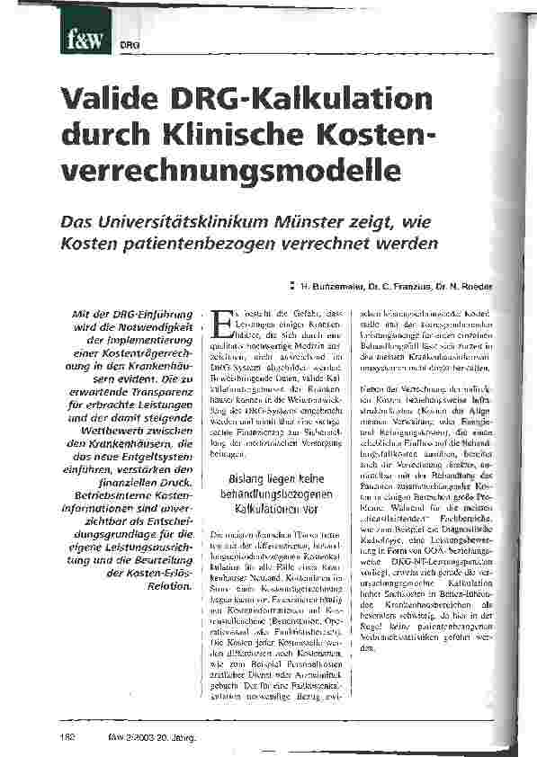 Vorschauseite 1: Valide DRG-Kalkulation durch Klinische Kostenverrechungsmodelle Das Universitätsklinikum Münster zeigt, wie Kosten patientenbezogen verrechnet werden