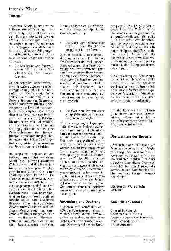 Vorschauseite 3: Zum Stellenwert von Fettemulsionen in der parenteralen Ernährung von Intensivpatienten