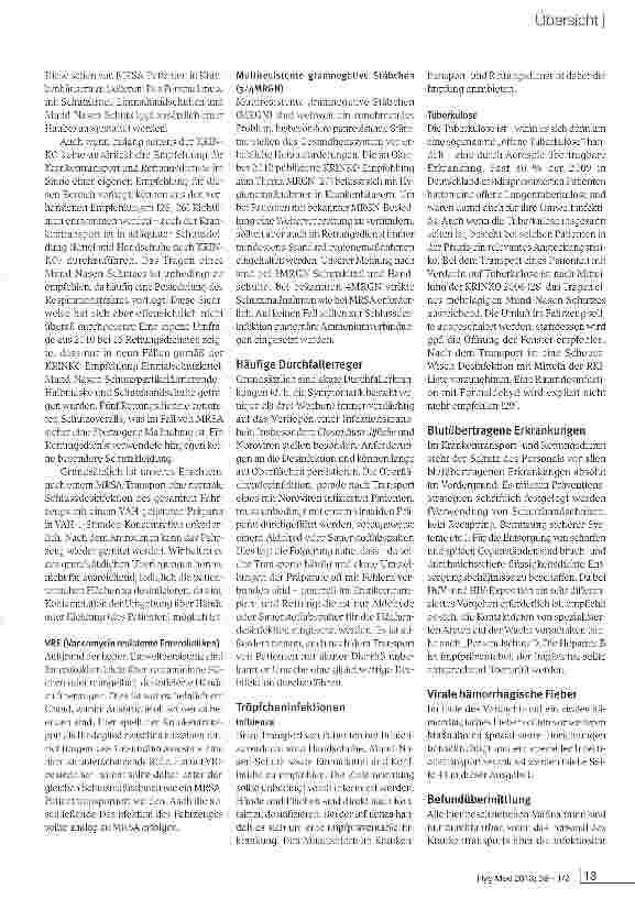 Vorschauseite 6: Hygiene in Krankentransport und Rettungsdienst - Empfehlungen unter besonderer Berücksichtigung des Personalschutzes