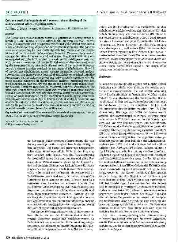 Vorschauseite 2: Outcome-Prognose für Läsionen nach malignem Mediainsult in der Phase B: »Cognition matters«