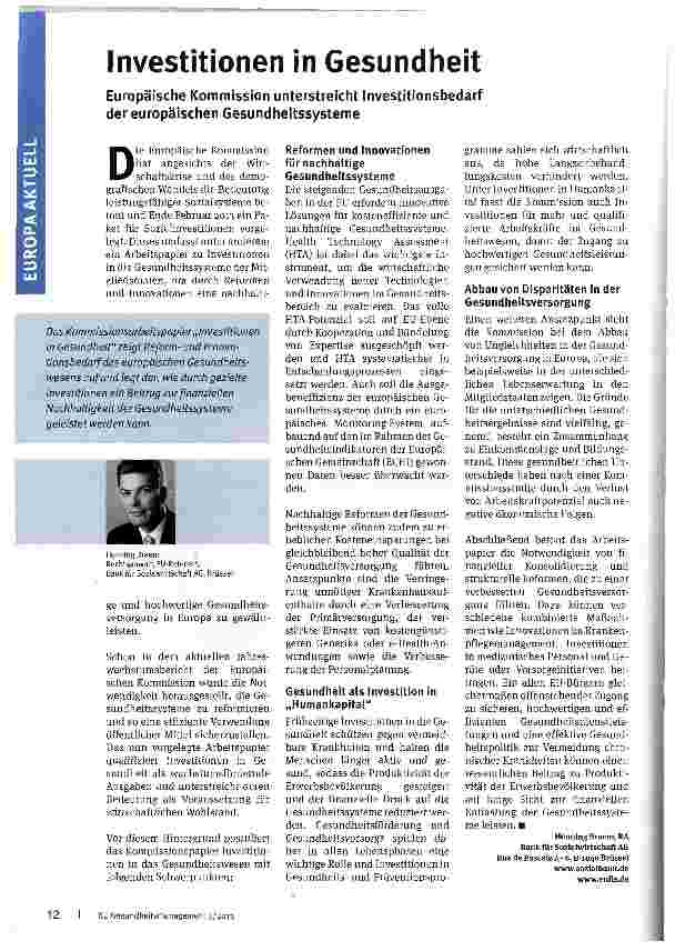 Vorschauseite 1: Investitionen in Gesundheit