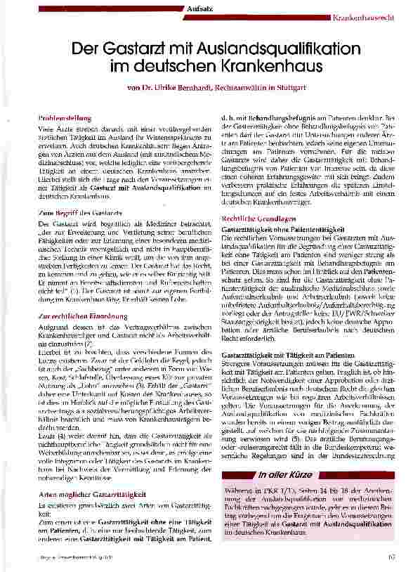 Vorschauseite 1: Der Gastarzt mit Auslandsqualifikation im deutschen Krankenhaus