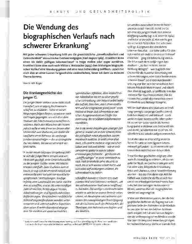 Vorschauseite 1: Die Wendung des biographischen Verlaufs nach schwerer Erkrankung