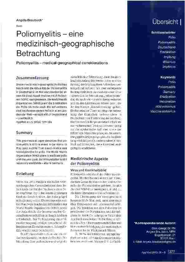 Vorschauseite 1: Poliomyelitis-eine medizinisch-geographische Betrachtung