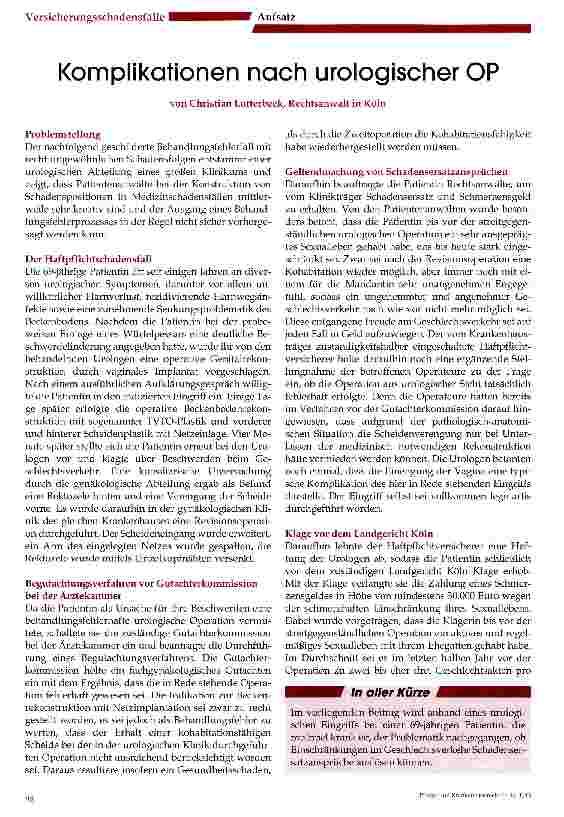 Vorschauseite 1: Komplikationen nach urologischer OP