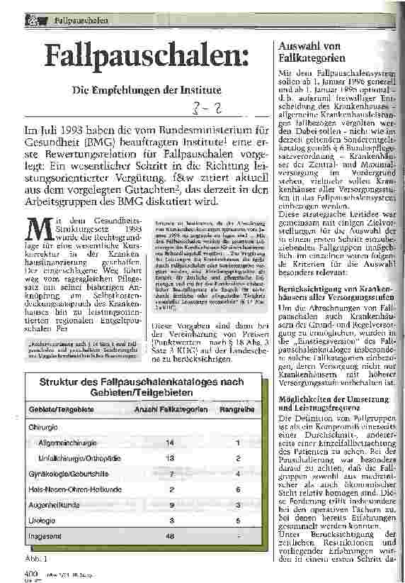 Vorschauseite 1: Fallpauschalen: die Empfehlungen der Institute