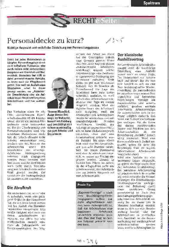 Vorschauseite 1: Personaldecke zu kurz? Richtige Auswahl und rechtliche Gestaltung von Personalengpässen
