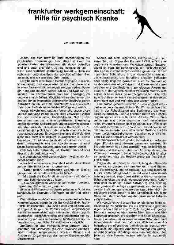 Vorschauseite 1: Frankfurter Werkgemeinschaft: Hilfe für psychisch Kranke
