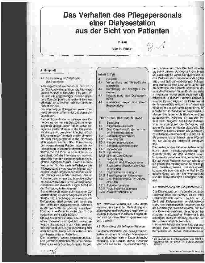 Vorschauseite 1: Das Verhalten des Pflegepersonals einer Dialysestation aus der Sicht von Patienten