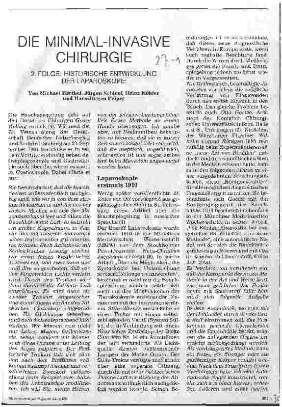 Vorschauseite 1: Die minimal-invasive Chirurgie 2.Folge: Historische Entwicklung der Laparoskopie
