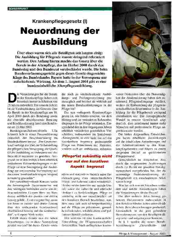 Vorschauseite 1: Krankenpflegegesetz (I) Neuordnung der Ausbildung