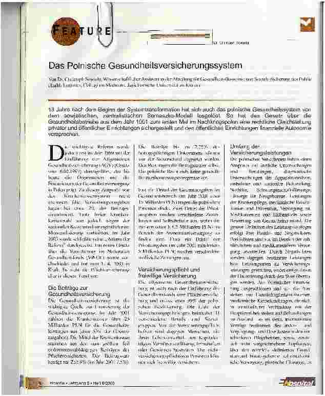 Vorschauseite 1: Das Polnische Gesundheitsversicherungssystem