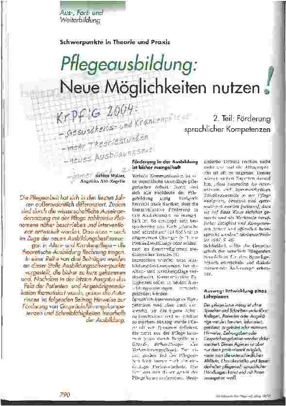 Vorschauseite 1: Pflegeausbildung: Neue Möglichkeiten nutzen! 2. Teil: Förderung sprachlicher Kompetenzen