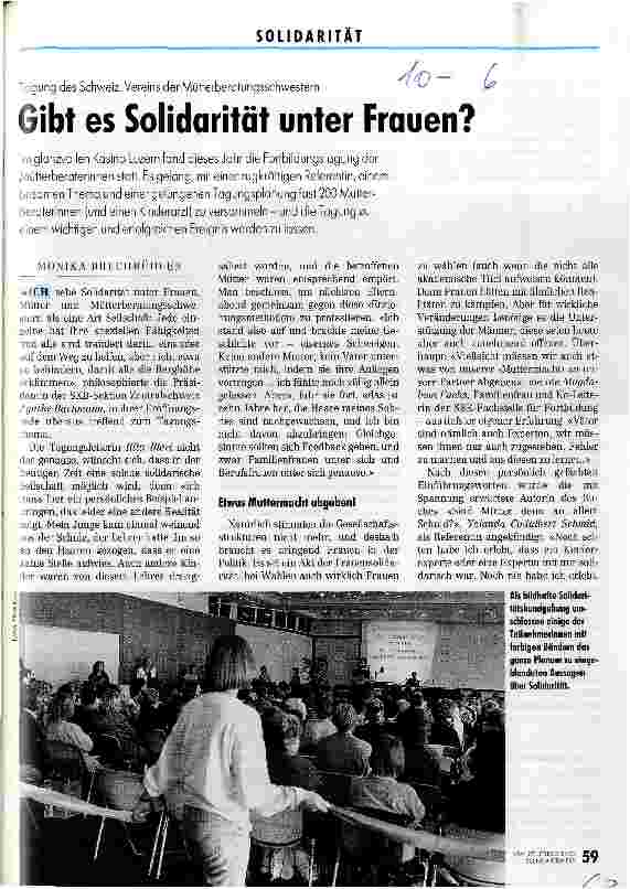 Vorschauseite 1: Gibt es Solidarität unter Frauen? Tagung des Schweizer Vereins der Mütterberatungsschwestern