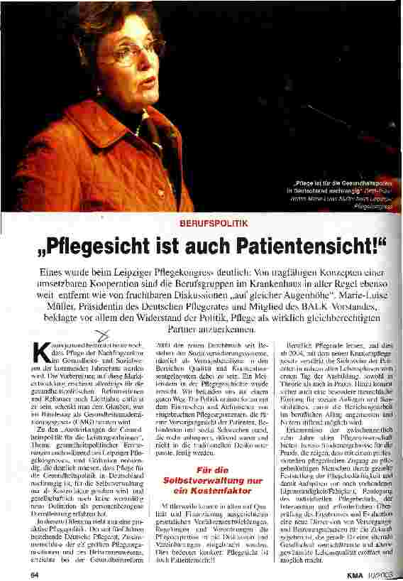 Vorschauseite 1: Pflegesicht ist auch Patientensicht Berufspolitik