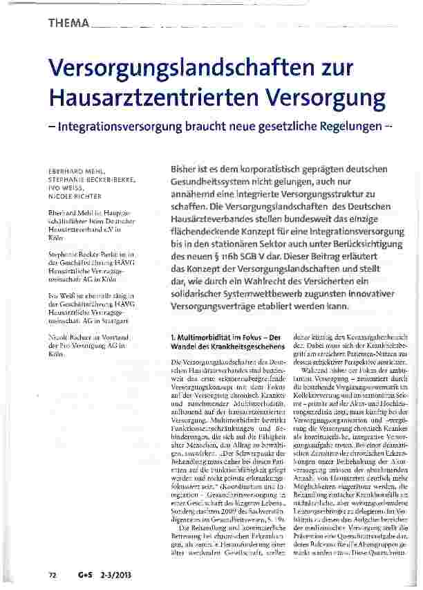 Vorschauseite 1: Versorgungslandschaften zur Hausarztzentrierten Versorgung
