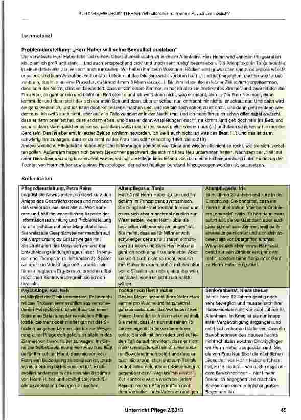 Vorschauseite 2: Planspiel: Sexuelle Bedürfnisse - wie viel Au tonomie ist in einem Pflegeheim möglich?