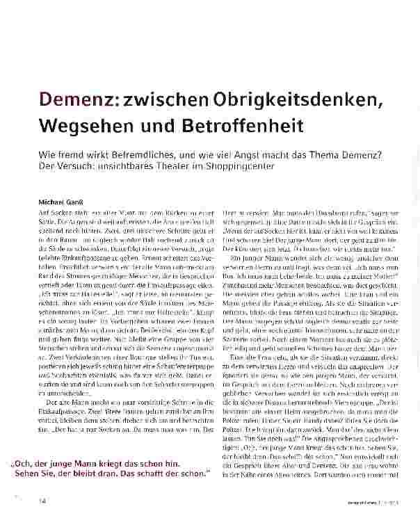 Vorschauseite 1: Demenz: zwischen Obrigkeitsdenken, Wegsehen und Betroffenheit